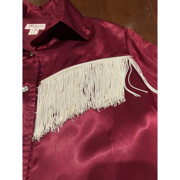 Homemade by Gramma Womens Magenta Fringe Western Pearl Snap Shirt M - Picture 9 of 9